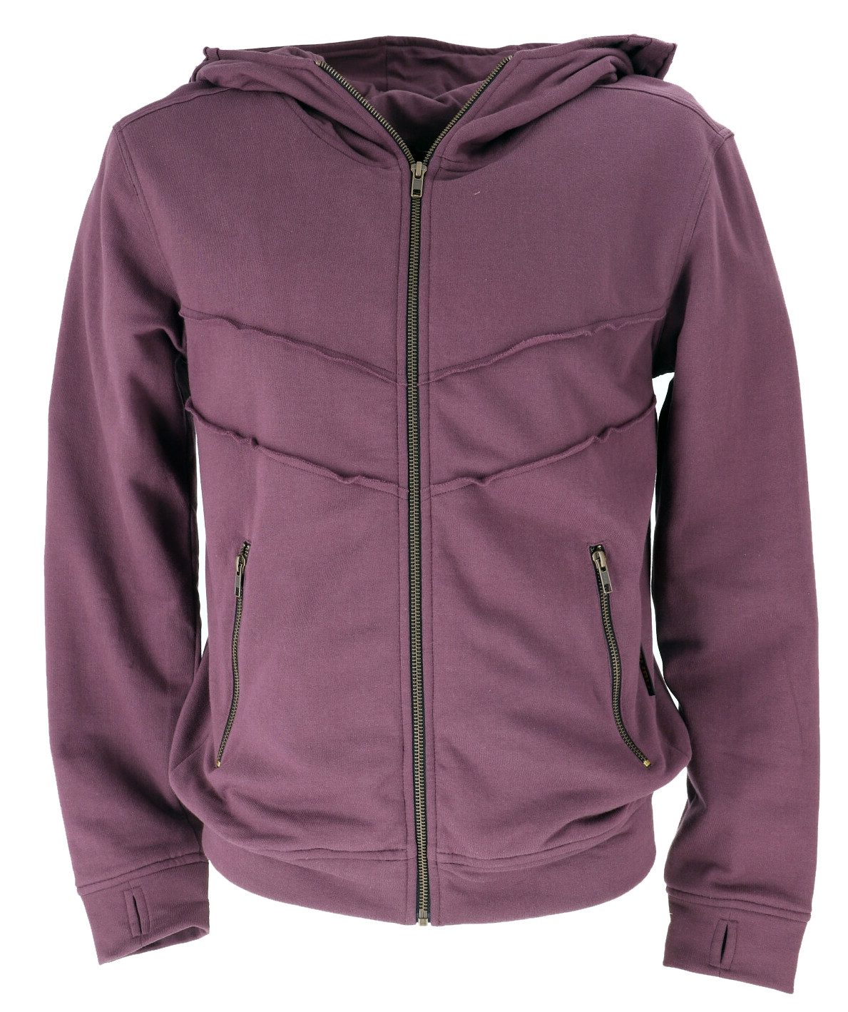 Guru-Shop Strickjacke Goa Jacke, Bio Baumwolle Ethno Hoody - aubergine alternative Bekleidung