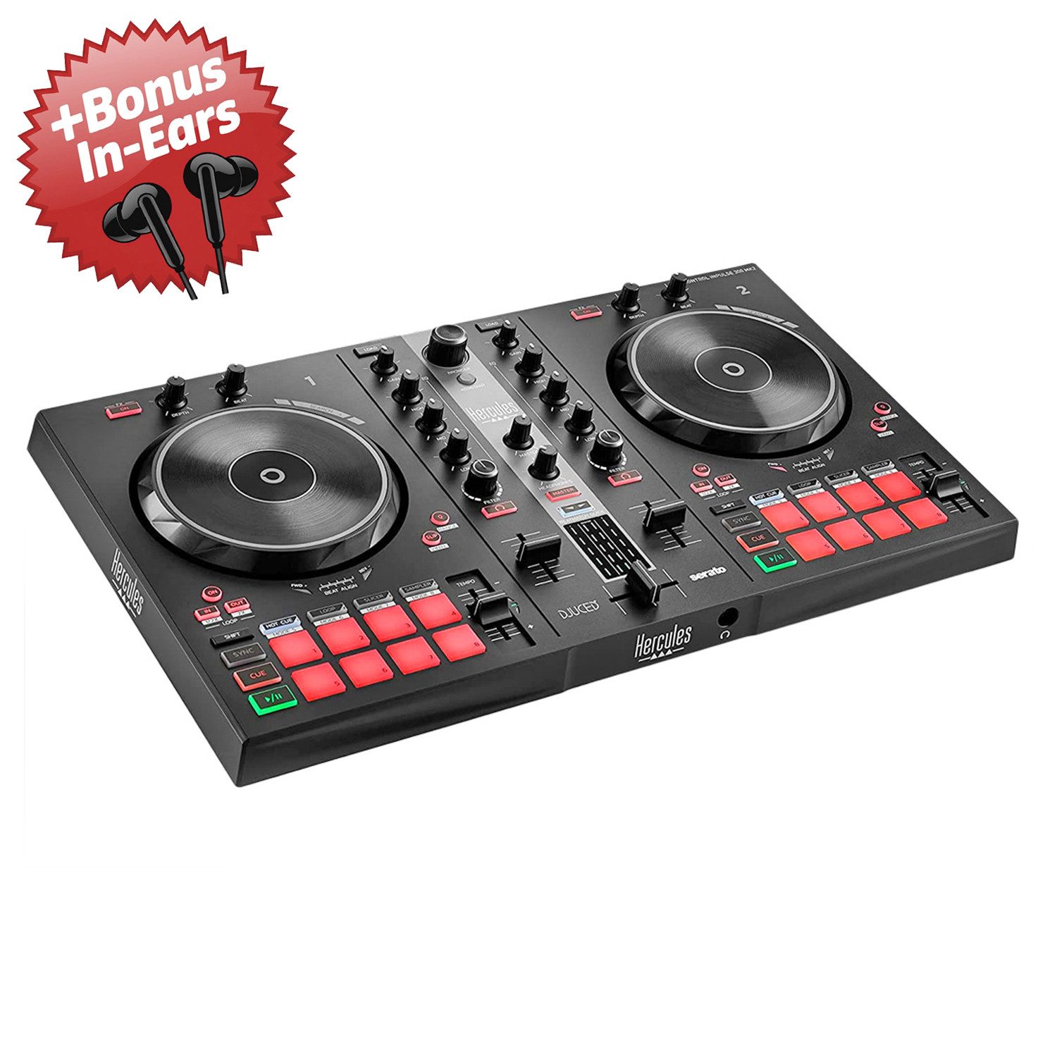 HERCULES DJ Controller Hercules DJ Control Inpulse 300 MK2 + Bonus In-Ear Kopfhörer, (Inklusive DJ-Software), Inklusive DJ-Software