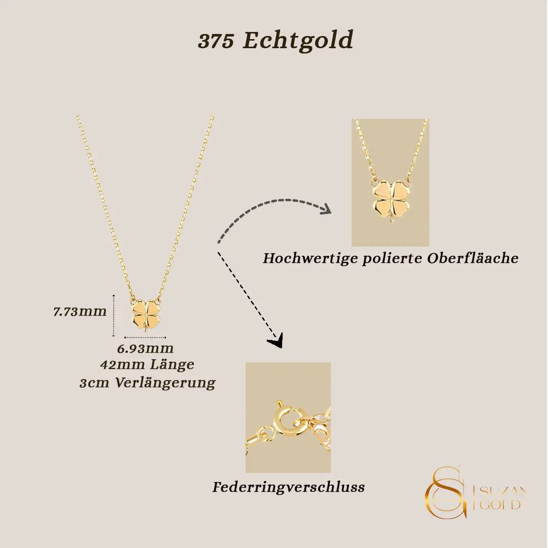 Suzan Gold Kette mit Anhänger 375 Echtgold Luckyshine Kleeblatt