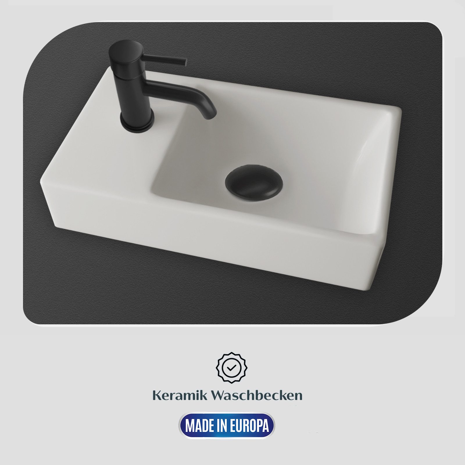 Alpenberger Badmöbel-Set Gäste WC Waschbecken mit Unterschrank - Badschrank Hängend, (2-tlg. Waschtisch Set Schwarz, Waschbeckenunterschrank mit Softclose), Was – Bild 5 von 5