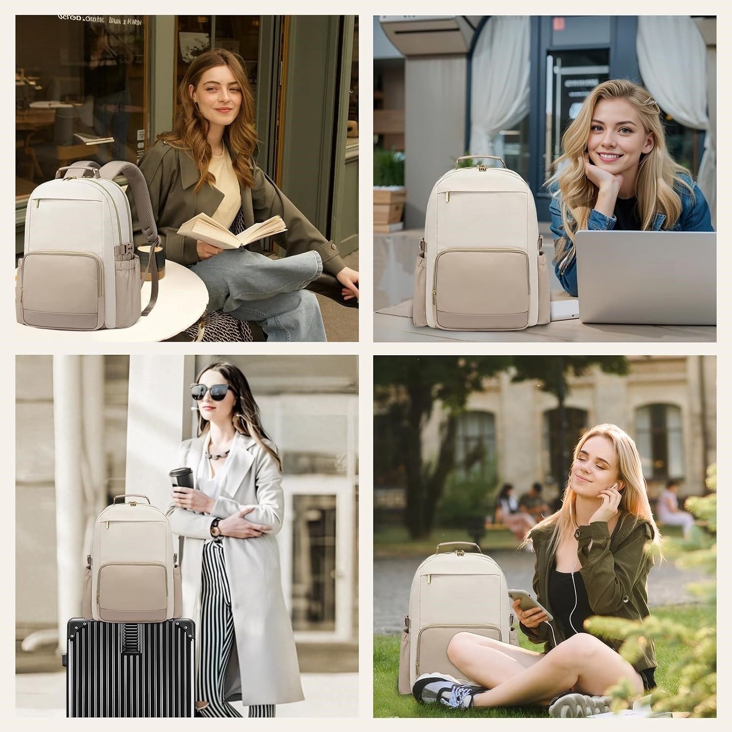 FOUORTUNATE-BEE Notebook-Rucksack Damen Rucksack 17 Zoll Laptop Rucksack mit großem Stauraum, Laptop Rucksack Damen für Uni Arbeit Reisen mit Flaschenfach – Bild 4 von 5