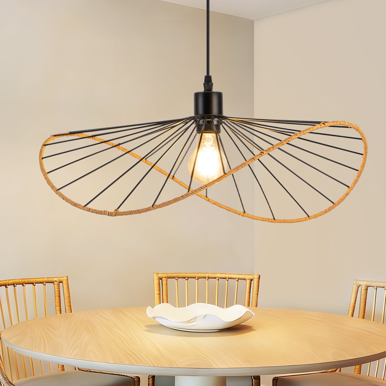 Nettlife Pendelleuchte Vintage Schwarz Esstisch E27 Hängelampe 60/80/100/120/140CM, LED wechselbar, Pendellampe für Wohnzimmer Schlafzimmer Korridor Esszimmer
