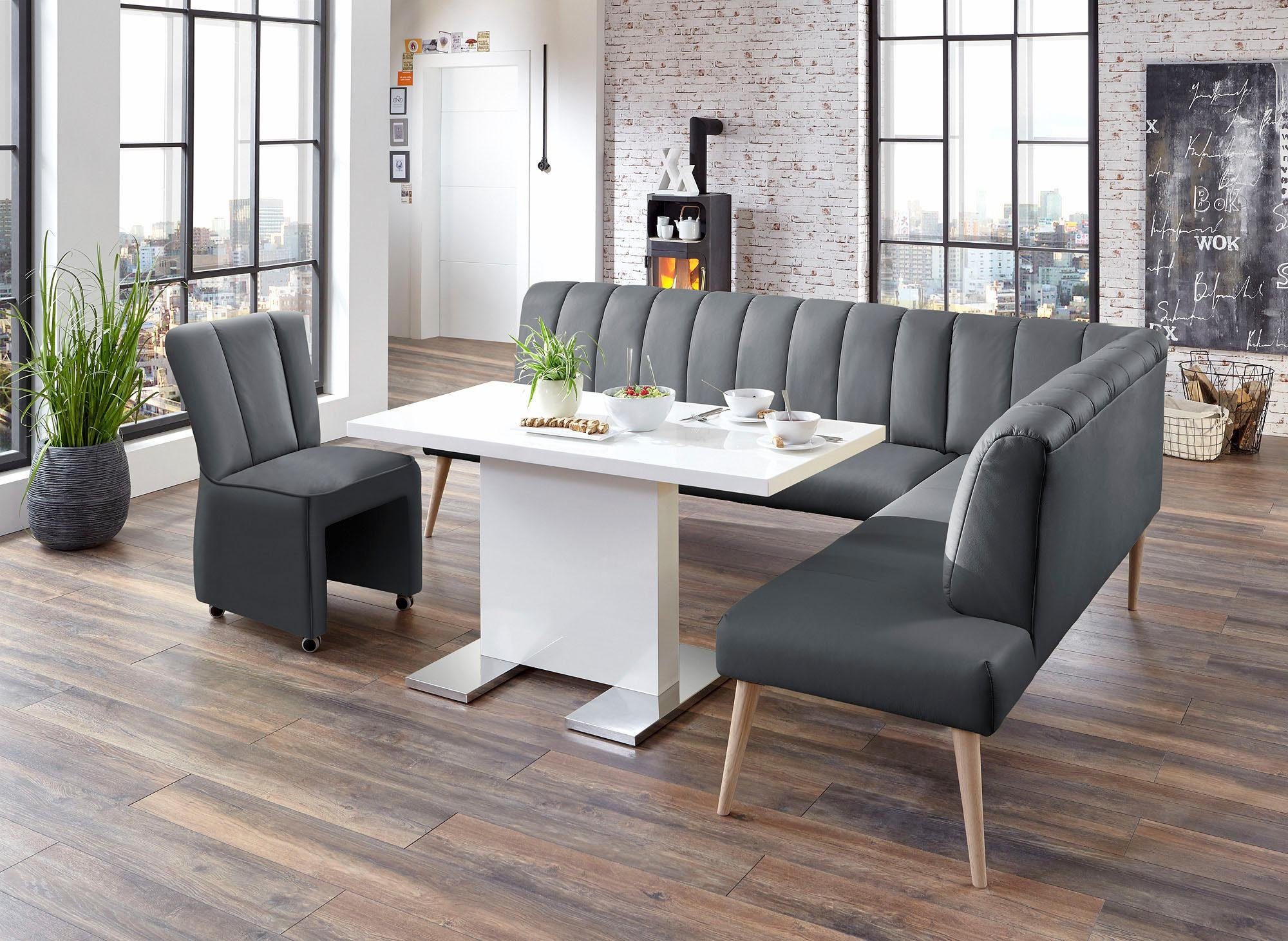 exxpo - sofa fashion Eckbank Costa, moderne Rückensteppung, bequem und elegant, hoher Holzfuß, Frei im Raum stellbar