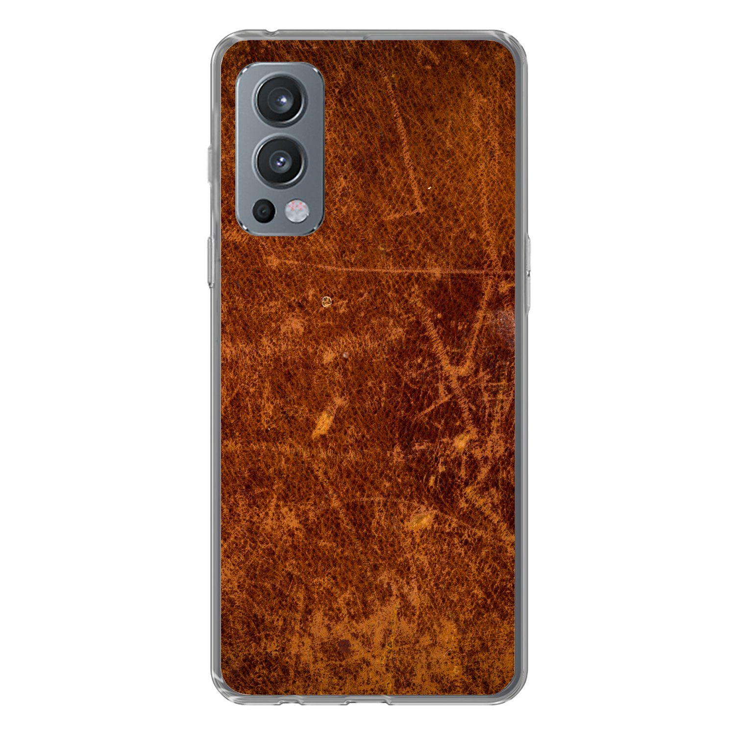 MuchoWow Handyhülle für OnePlus Nord 2 5G Leder - Lederoptik - Braun - Orange, Phone Case, Silikon, Schutzhülle Dünn
