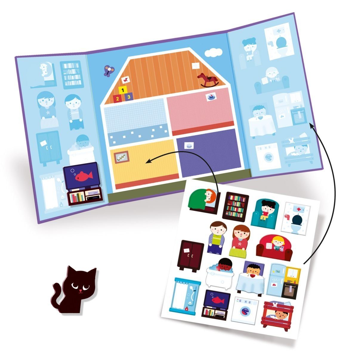 DJECO Stickerbuch Sticker mit tollen Motiven und Vorlagenbuch basteln Kinder