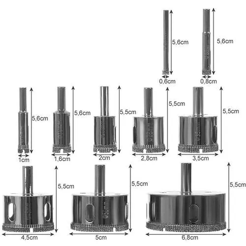 BIGSTREN Lochsäge Diamantbohrkronen Fliesenbohrer Glasbohrer, Spar-Set, 10-tlg., 6-68 mm nassschneidend, diamantbesetzt, nass & trocken, 10 Größen, Ø 6-68 mm