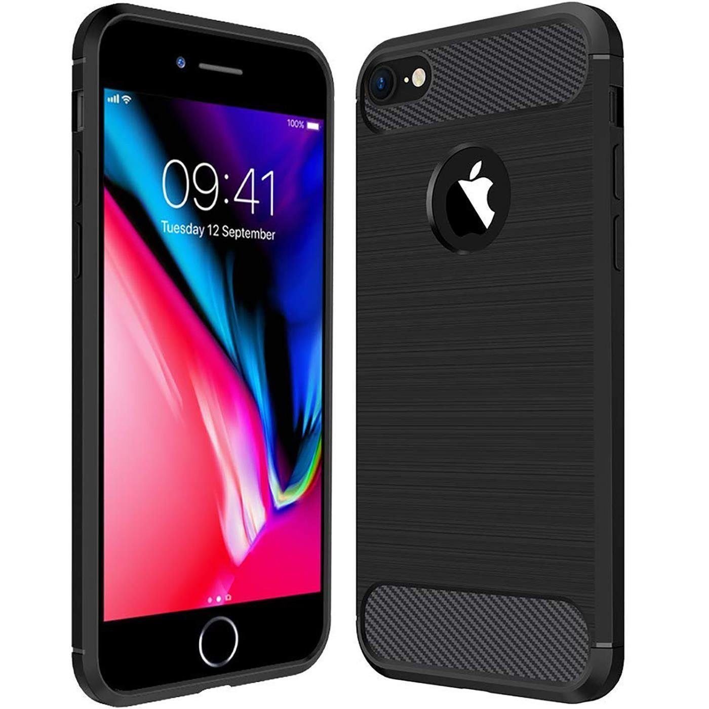 CoolGadget Handyhülle Carbon Handy Hülle für Apple iPhone SE 2, SE 3, iPhone 8/7 4,7 Zoll, Telefonhülle Case Schutzhülle für iPhone 7 / 8 / SE 2020 2022 Hülle