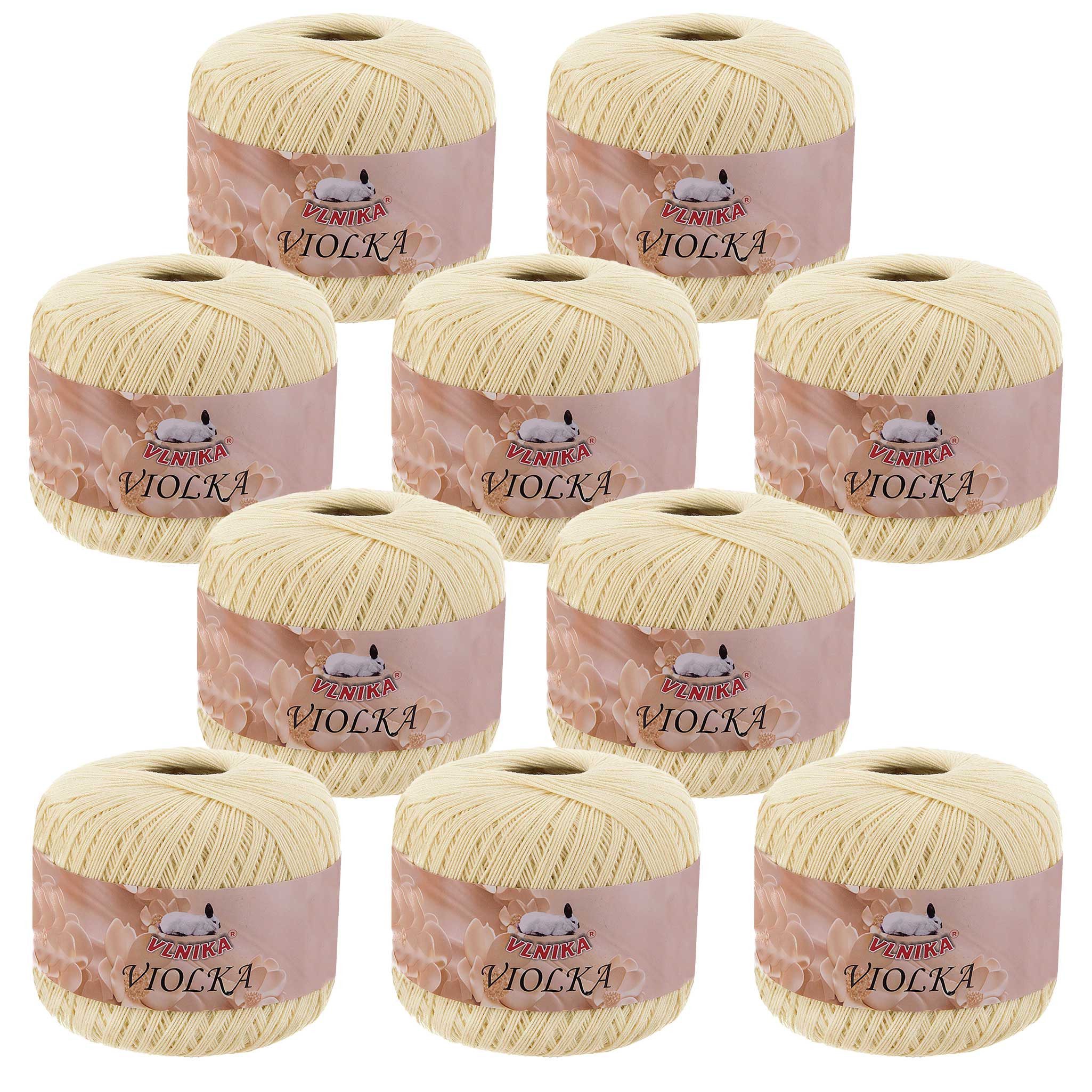 maDDma 10 x 50g Violka Häkelgarn recycelte Baumwolle Klassikgarn Filetgarn Häkelwolle, 285 m (Sparpaket, 10 Knäuel je 50 g), creme