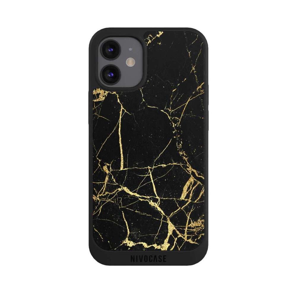 NIVOCASE Handyhülle Marmor schwarz Muster BlackGoldMarble Look, Apple iPhone 12 mini Handyhülle Hülle NIVOpure Case Schwarz