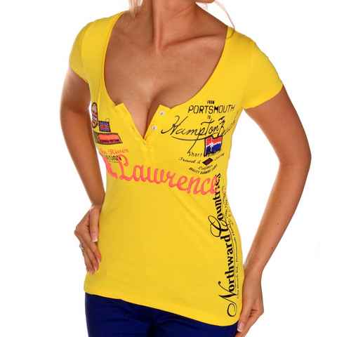 RMK T-Shirt Damen Freizeit Sommer kurzarm Shirt mit V-Kragen V-Neck Ausschnitt