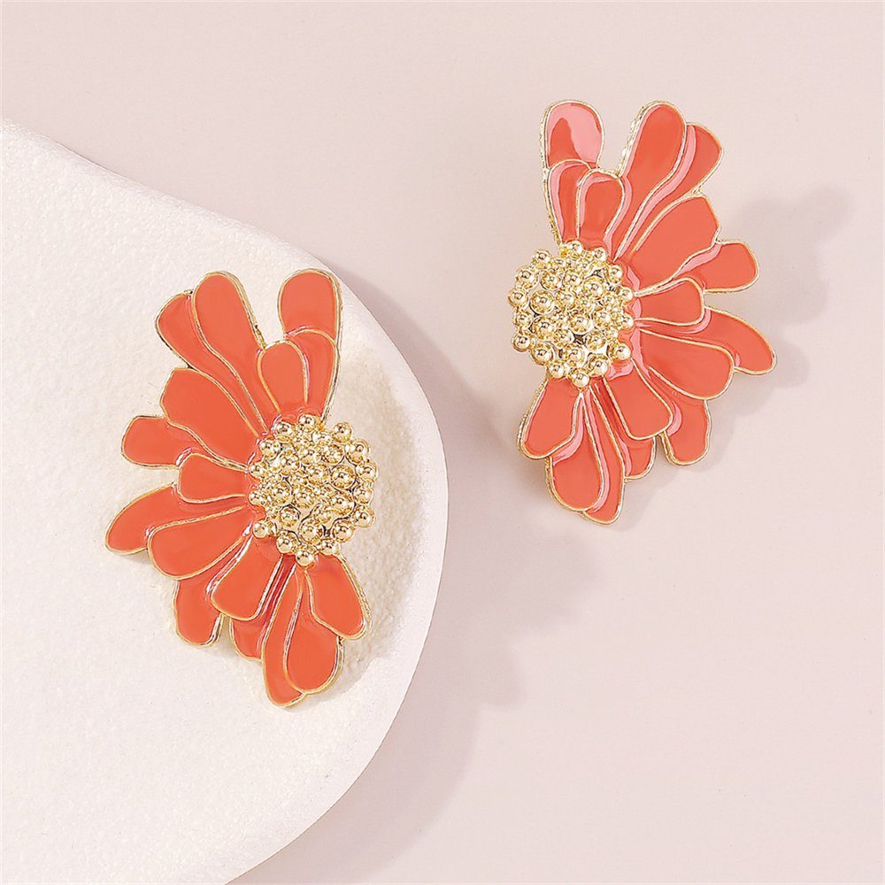 YOOdy~ Paar Ohrhänger Ohrringe damen blumig Ohrhänger Ohrstecker Vintage Orange (1-tlg) schmuck stilvoll