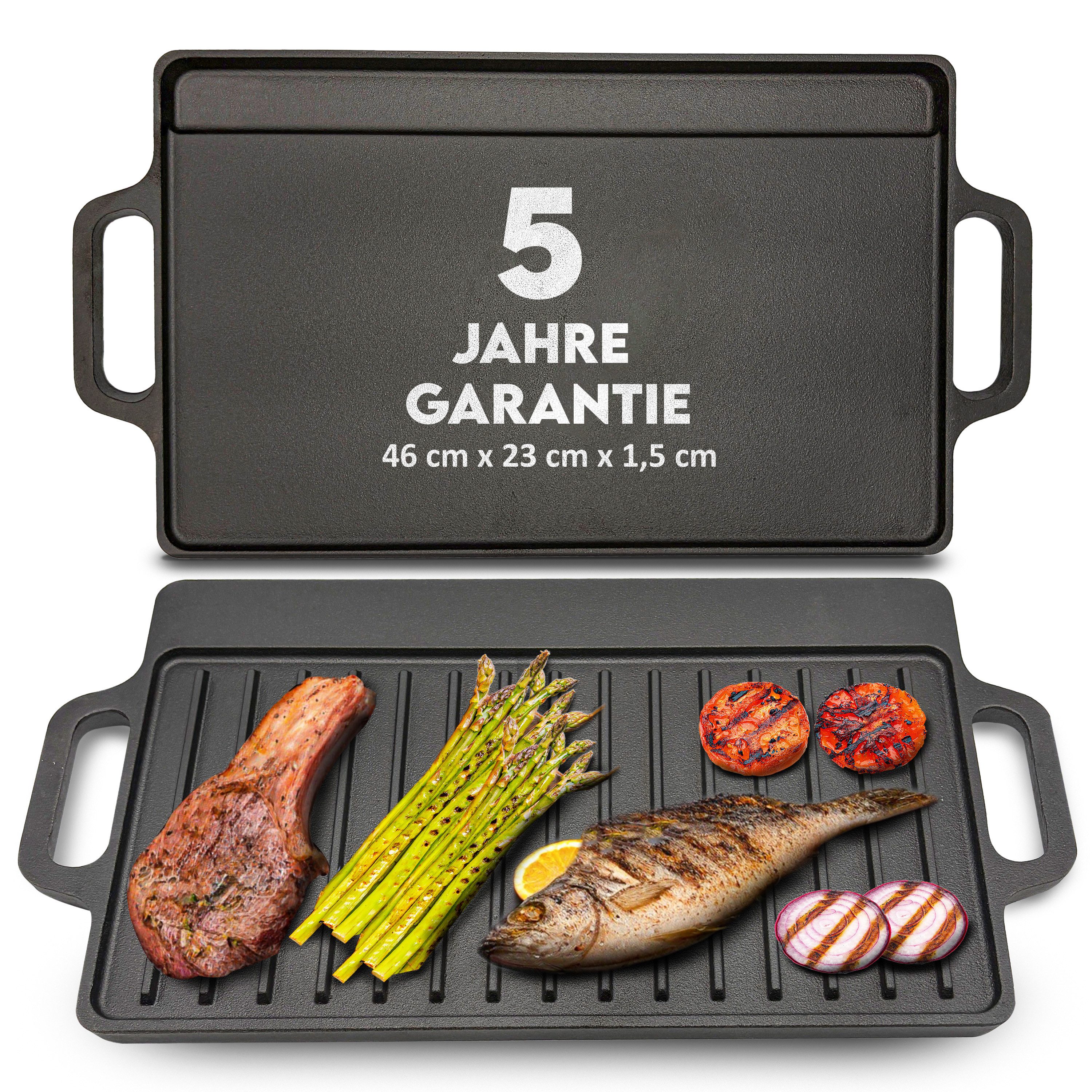 Ottia Grillplatte Grillplatte: Gusseiserne Wende-Grillplatte für Ofen, Herd und Grill