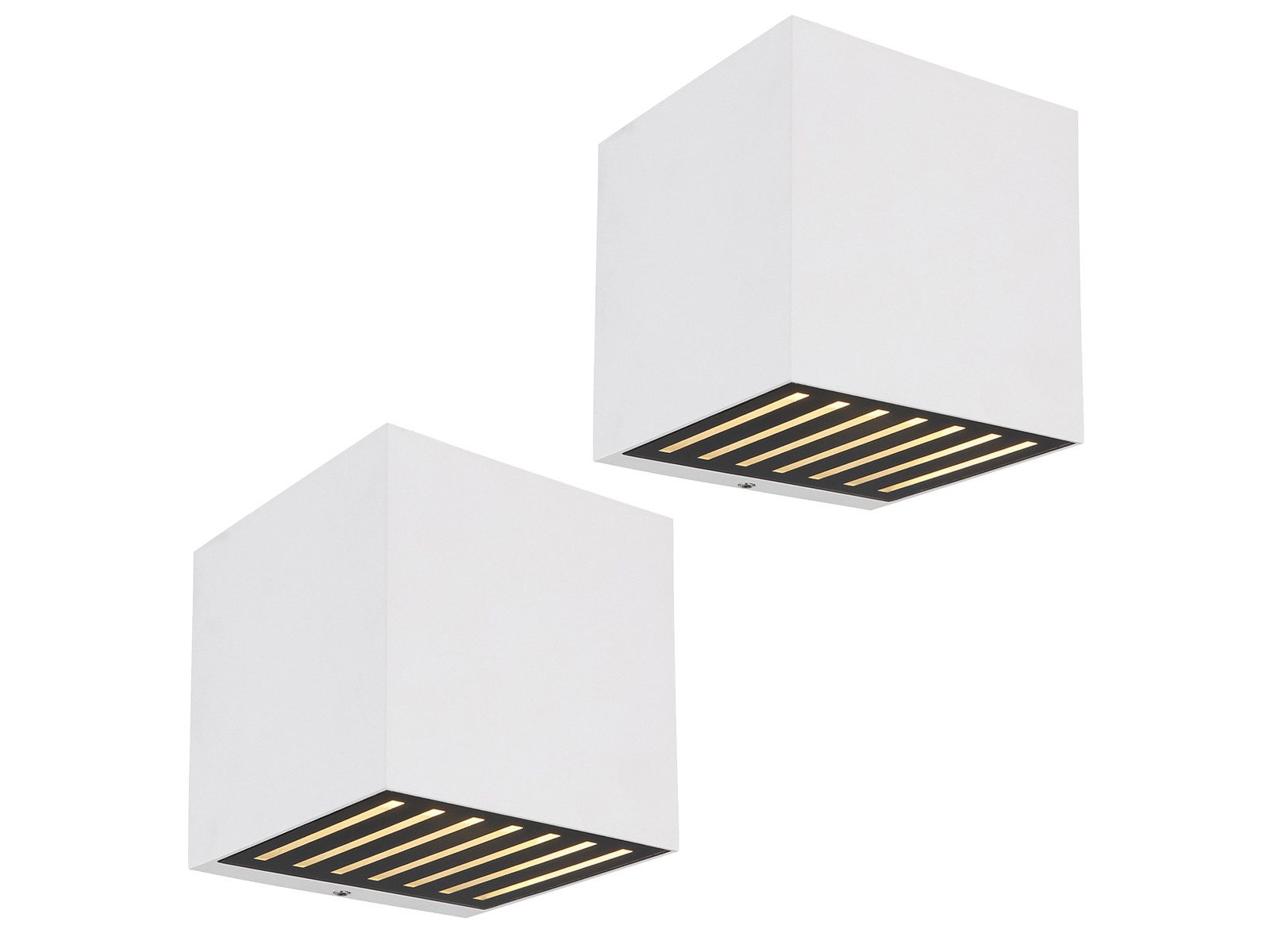 GLOBO LIGHTING LED Außen-Wandleuchte 2er Set Up and Down Würfel Weiß, 10x10cm, LED fest integriert, warmweiß, Kleine Außen-leuchten für Hausbeleuchtung Haus-wand aus Aluminium IP54