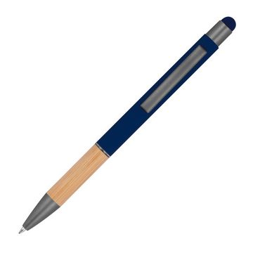 Livepac Office Kugelschreiber 10 Touchpen Kugelschreiber mit Griffzone aus Bambus / Farbe: dunkelbla