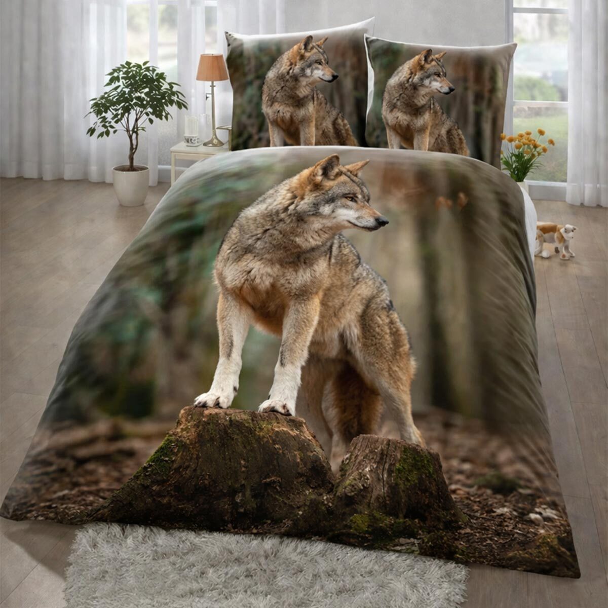 TRAUMSCHLAF Bettwäsche Wolf, Renforce, 2 teilig, tierisches Design in strapazierfähiger Qualität