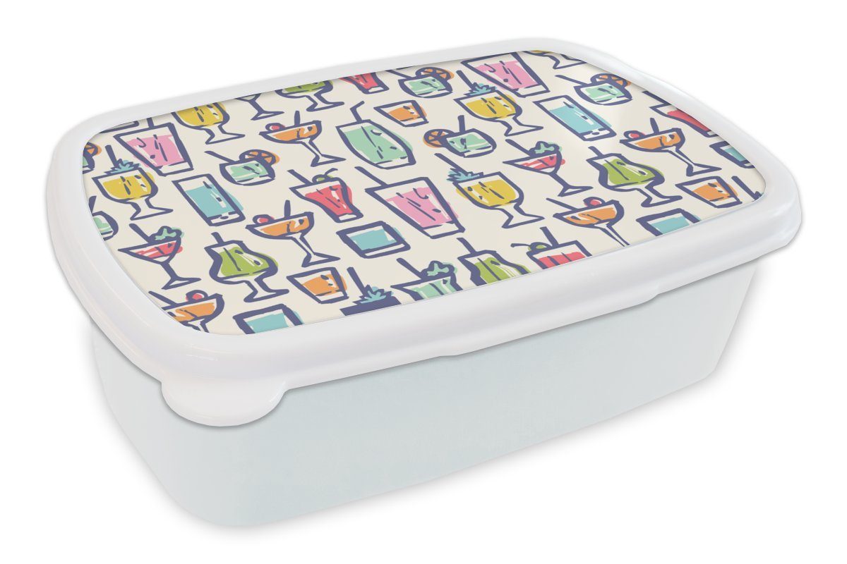 MuchoWow Lunchbox und Mädchen Muster, und - Jungs Brotdose, weiß Brotbox für - (2-tlg), Cocktail Kinder Glas Erwachsene, Kunststoff, - Sommer für