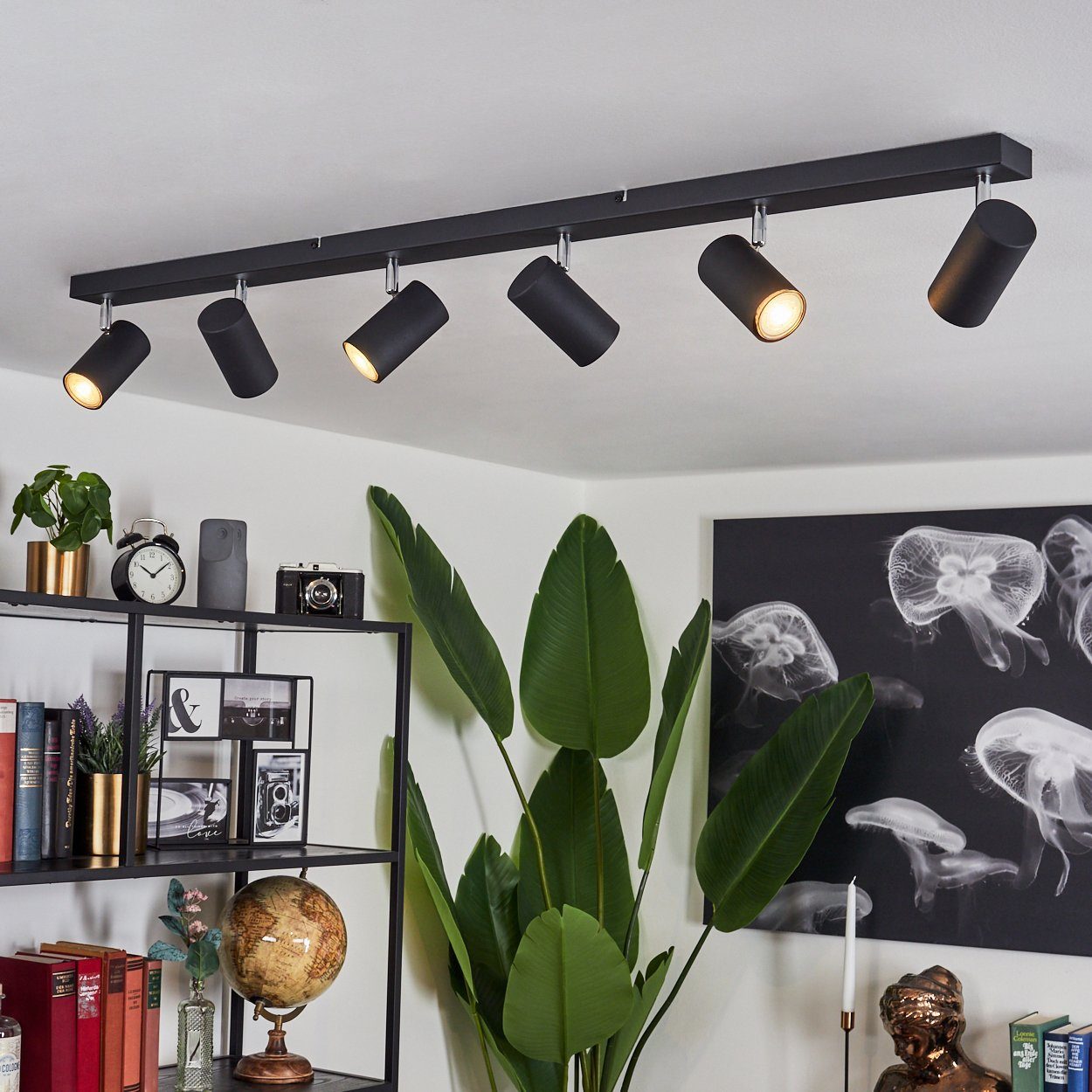 hofstein Deckenleuchte »Gambellara« moderne Deckenlampe Schirmen, mit 6xGU10 aus ohne Leuchte Design im in drehbaren modernen Metal Leuchtmittel, Schwarz/Chromfarben