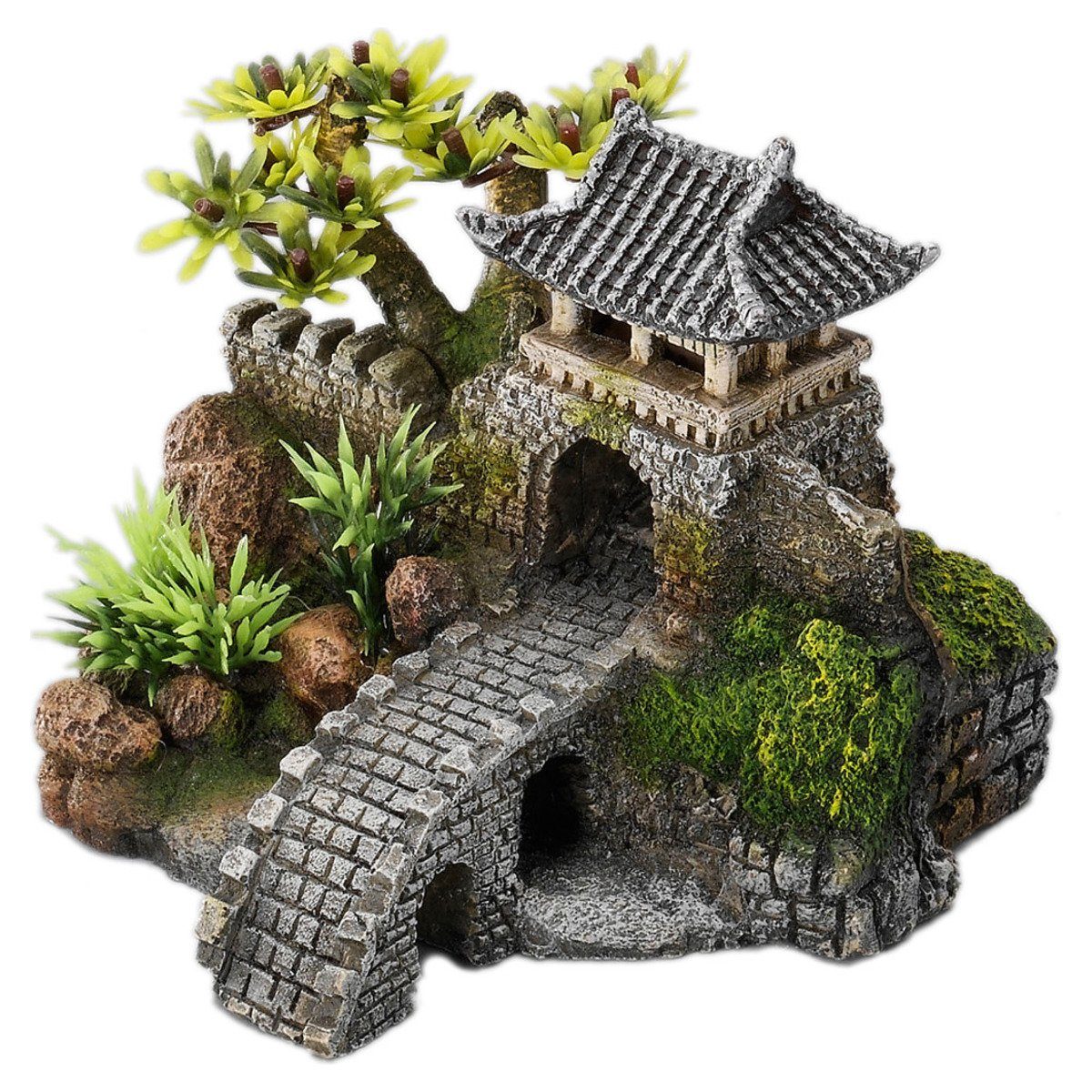 Aquariendeko Aquariumdekoration Turm mit Brücke