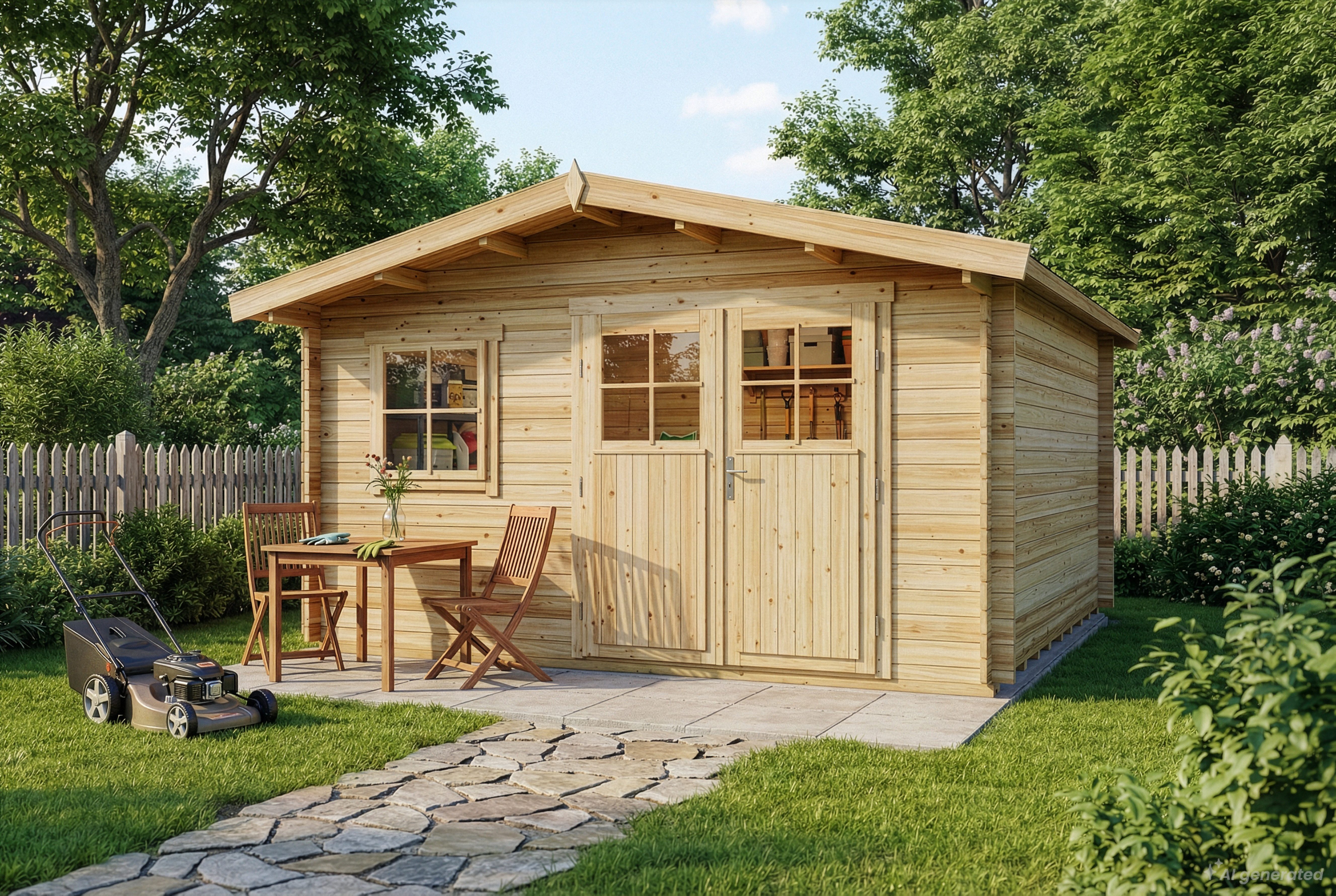 Alpholz Gartenhaus Holz Valeria Natur Inkl. Boden 28mm Wandstärke, BxT: 438x427 cm, in Naturbelassen Inkl. Fußboden mit 28mm Wandstärke