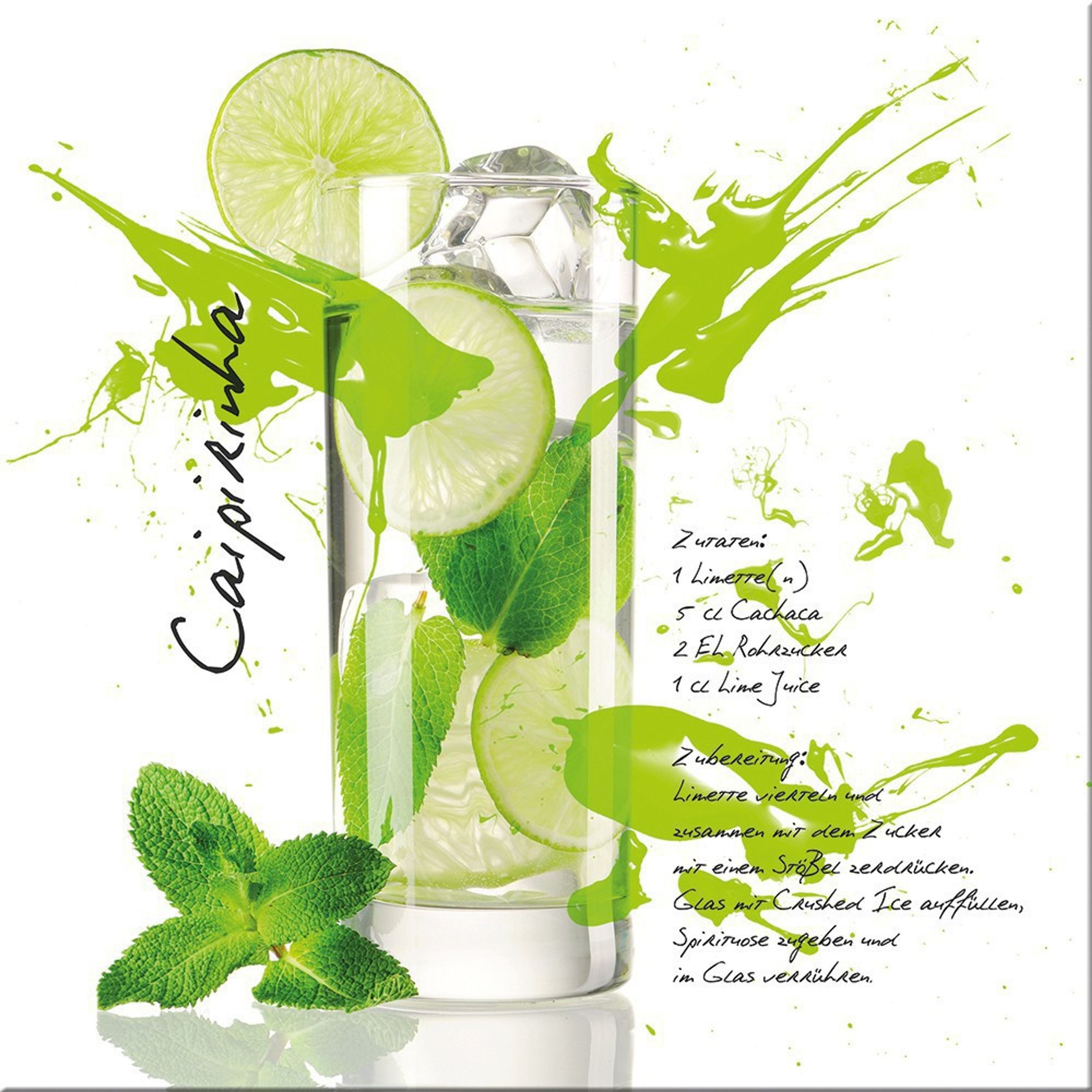 artissimo Glasbild Bild Küche 50x50 cm / Wandbild aus Glas / moderne Küchendeko, Küchenbild: Cocktail Caipirinha grün. Reduzierter Preis € 49,99. Unverbindliche Preisempfehlung € 59,99