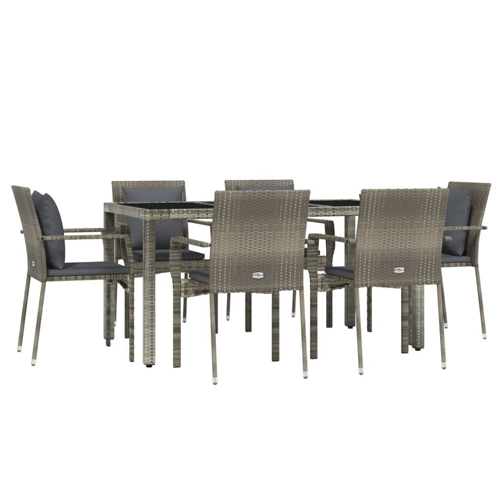 Garten-Essgruppe 7-tlg. Garten-Essgruppe mit Kissen Grau Poly Rattan