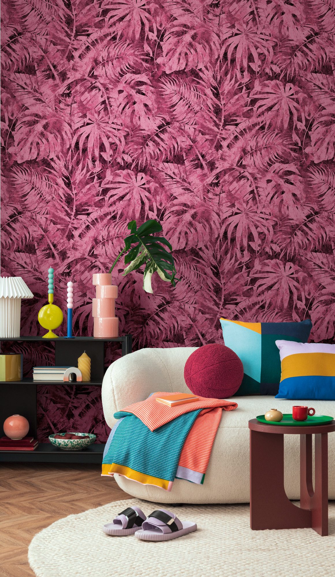 CosmoLiving by Cosmopolitan Vliestapete Palma Magenta Fototapete erweiterbar, strukturiert, matt, (1 St), Tropischer Dschungellook in Magenta