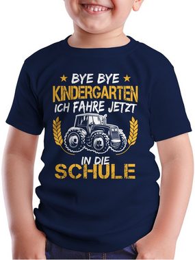 Shirtracer T-Shirt Bye Bye Kindergarten ich fahre jetzt in die Schule Traktor Weiß Orange Einschulung Junge Schulanfang Geschenke