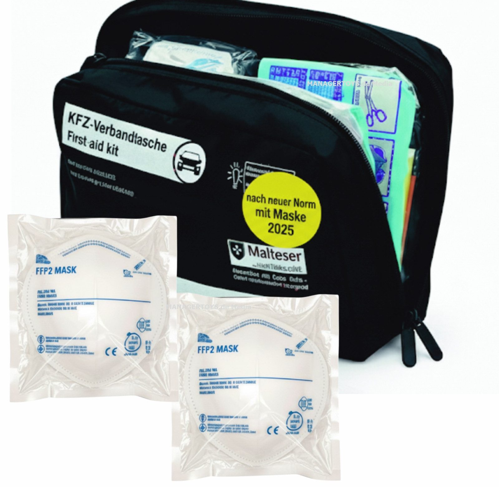Petex KFZ-Verbandtasche Mit 2x FFP2: Auto Verbandskasten PKW DIN 13164 Erste Hilfe Set