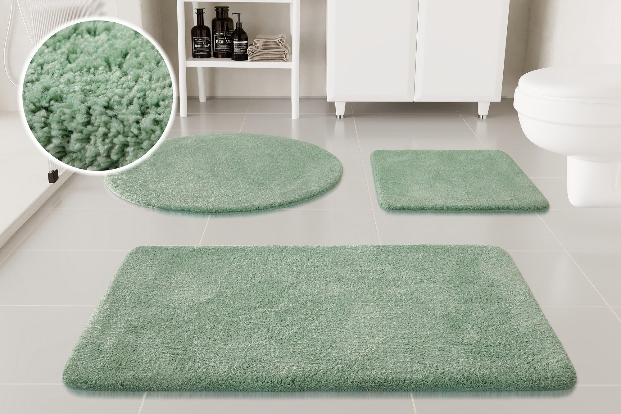 OTTO home Badematte Neele, uni, viele Farben, Badvorleger, Badezimmer Teppich, Höhe 20 mm, rutschhemmend beschichtet, schnell trocknend, Polyester, rund, Badteppich, getuftet, modern, Uni, antirutsch, flauschig, Hochflor