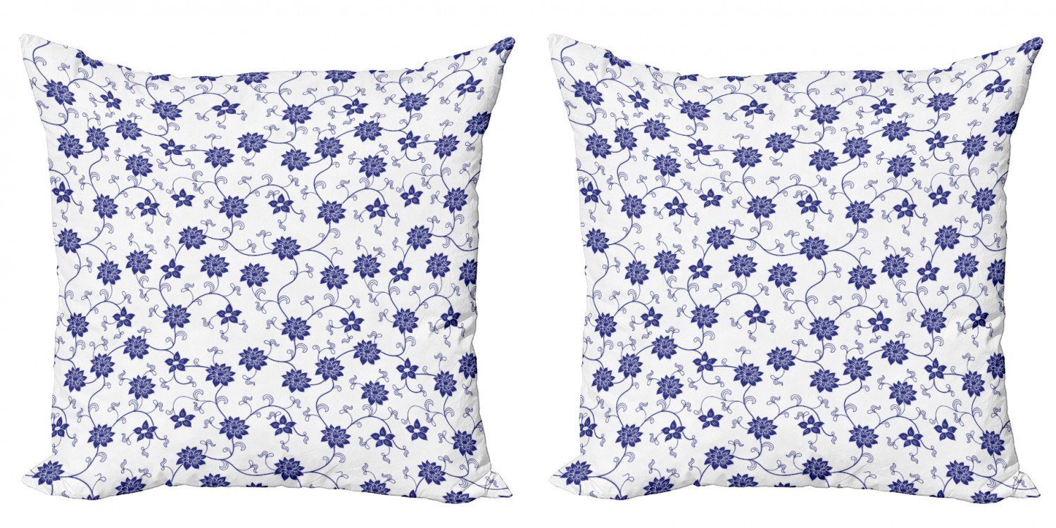 Kissenbezüge Modern Accent Doppelseitiger Digitaldruck, Abakuhaus (2 Stück), Blau Chinesische Blumennatur