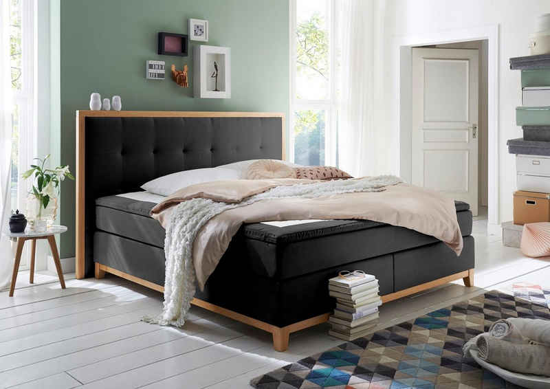 Home affaire Boxspringbett Sonja, mit Steppung im Kopfteil und Holzrahmen, inklusive Topper