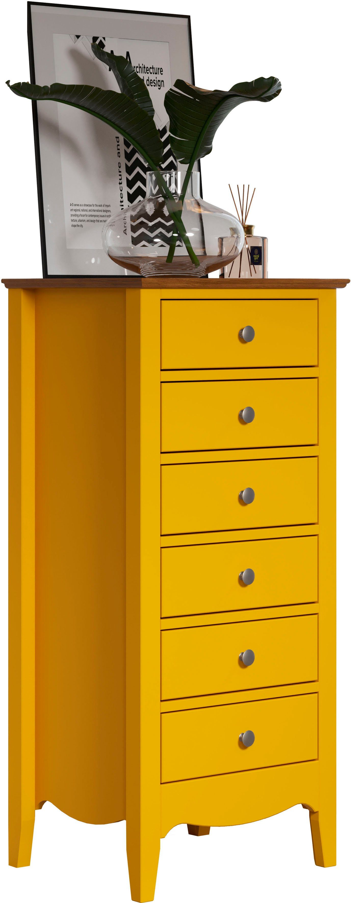 Lissabon, INTER-FURN Kiefer teilmassiv, gelb Gelb Kommode 6 cm 50/110/42 B/H/T: lackiert | Schubkästen, Metallgriffe,