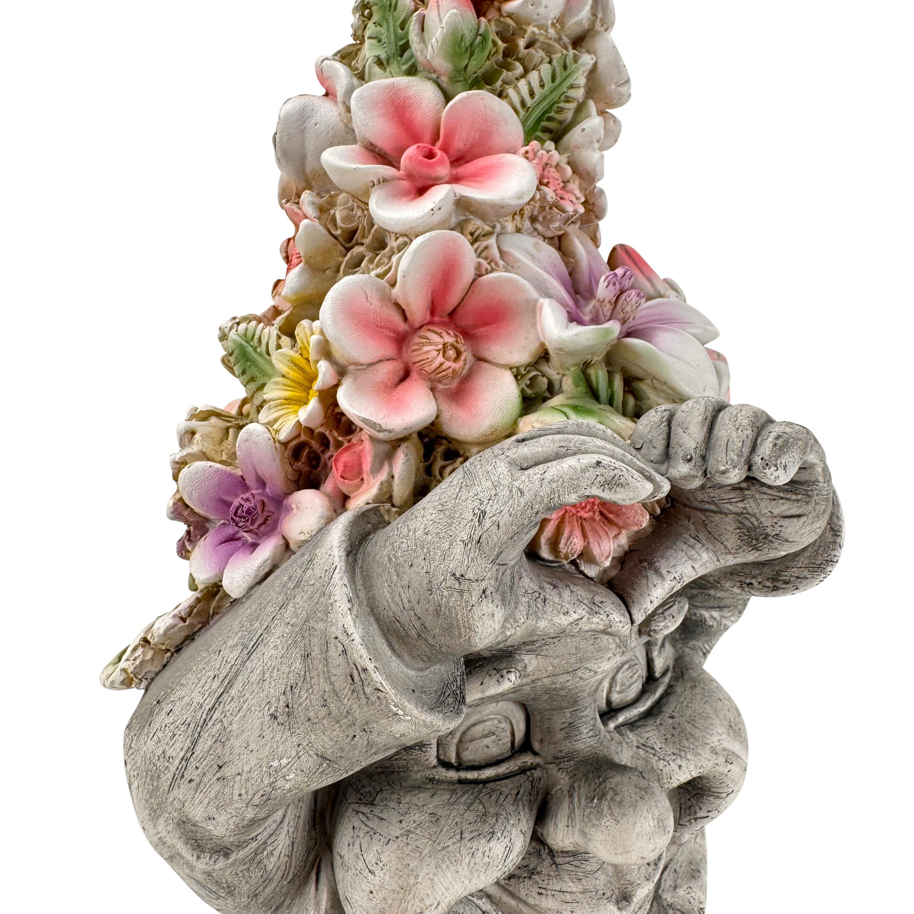 Online-Fuchs Gartenfigur für draußen - Gartenzwerg, Wichtel mit Blumenmütze - 39 cm groß, aus langlebigem Kunstharz gefertigt, wetterfest - Gartendeko – Bild 5 von 5
