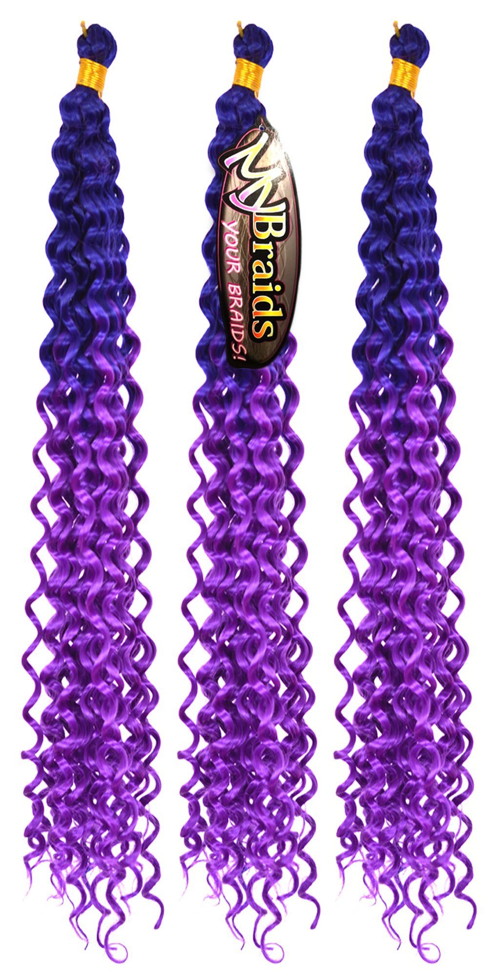 MyBraids YOUR Flechthaar Wellig Blaulila-Purpur Pack BRAIDS! 20-WS Braids 3er Ombre Zöpfe Kunsthaar-Extension Deep Crochet Wave