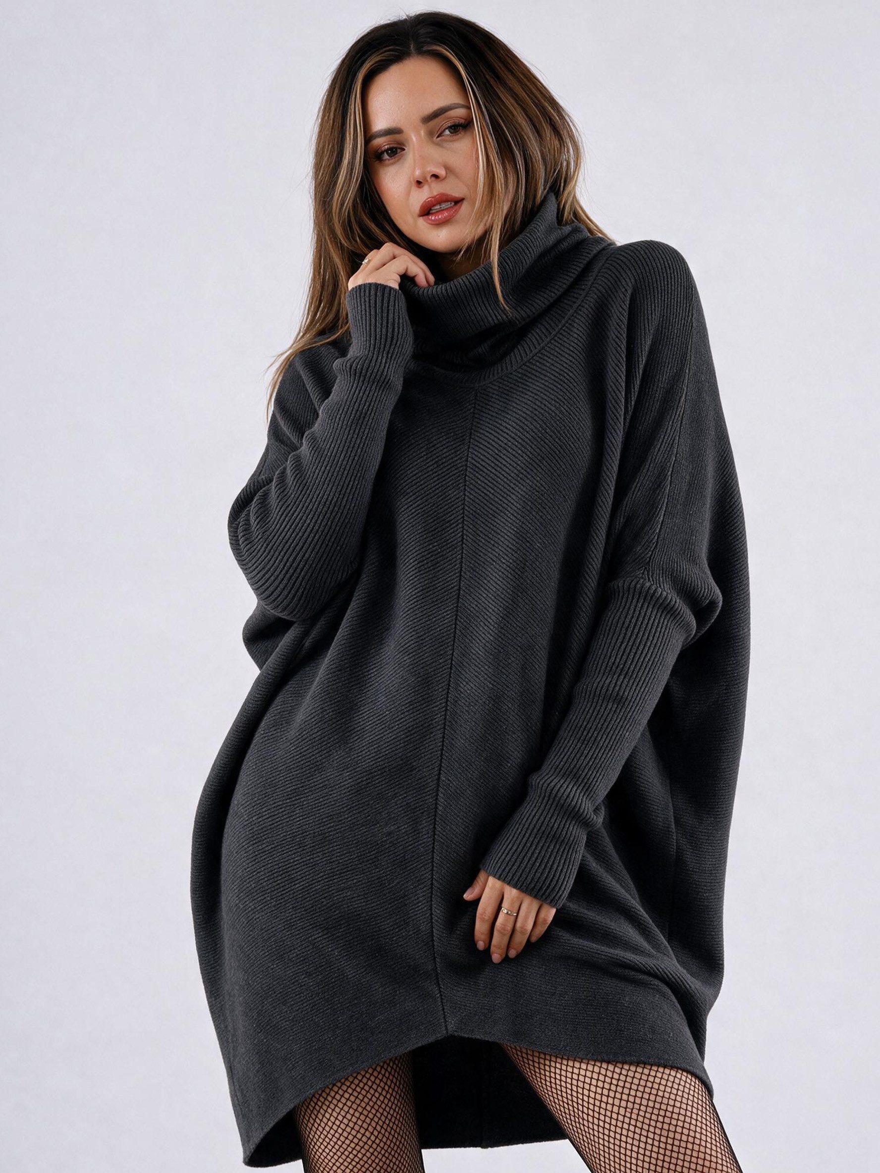 YC Fashion & Style Longpullover Oversize-Strickpullover mit Rollkragen – Made in Italy (1-tlg) in Unifarbe