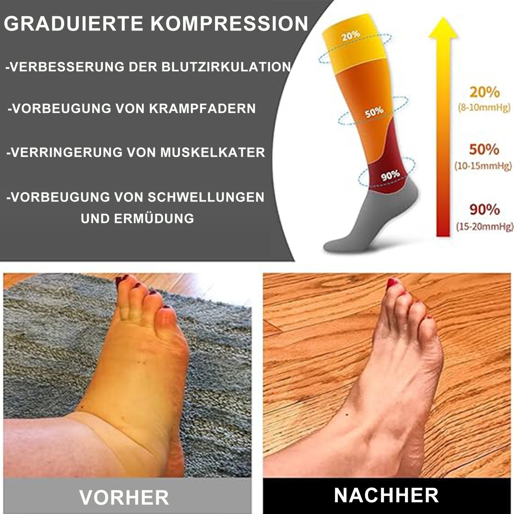 Mutig Kompressionsstrümpfe 6 Paar Kompressionsstrümpfe 15-30mmHg,Stützstrümpfe für Damen & Herren (für Flug, Sport, Laufen, Radsport, Krankenschwester,Schwangerschaft, 6 Paar Medizinstrümpfe für Krankenschwestern auf Flugreisen) Bunte Stützstrümpfe,Abgestufte Kompression,Fördert die Durchblutung