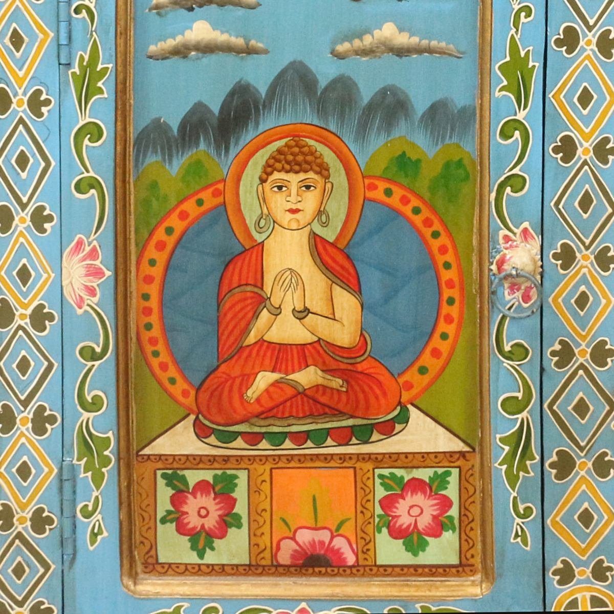 Oriental 69 Mehrzweckschrank Handarbeit Blau Galerie cm Sherab Wandschrank Tibet