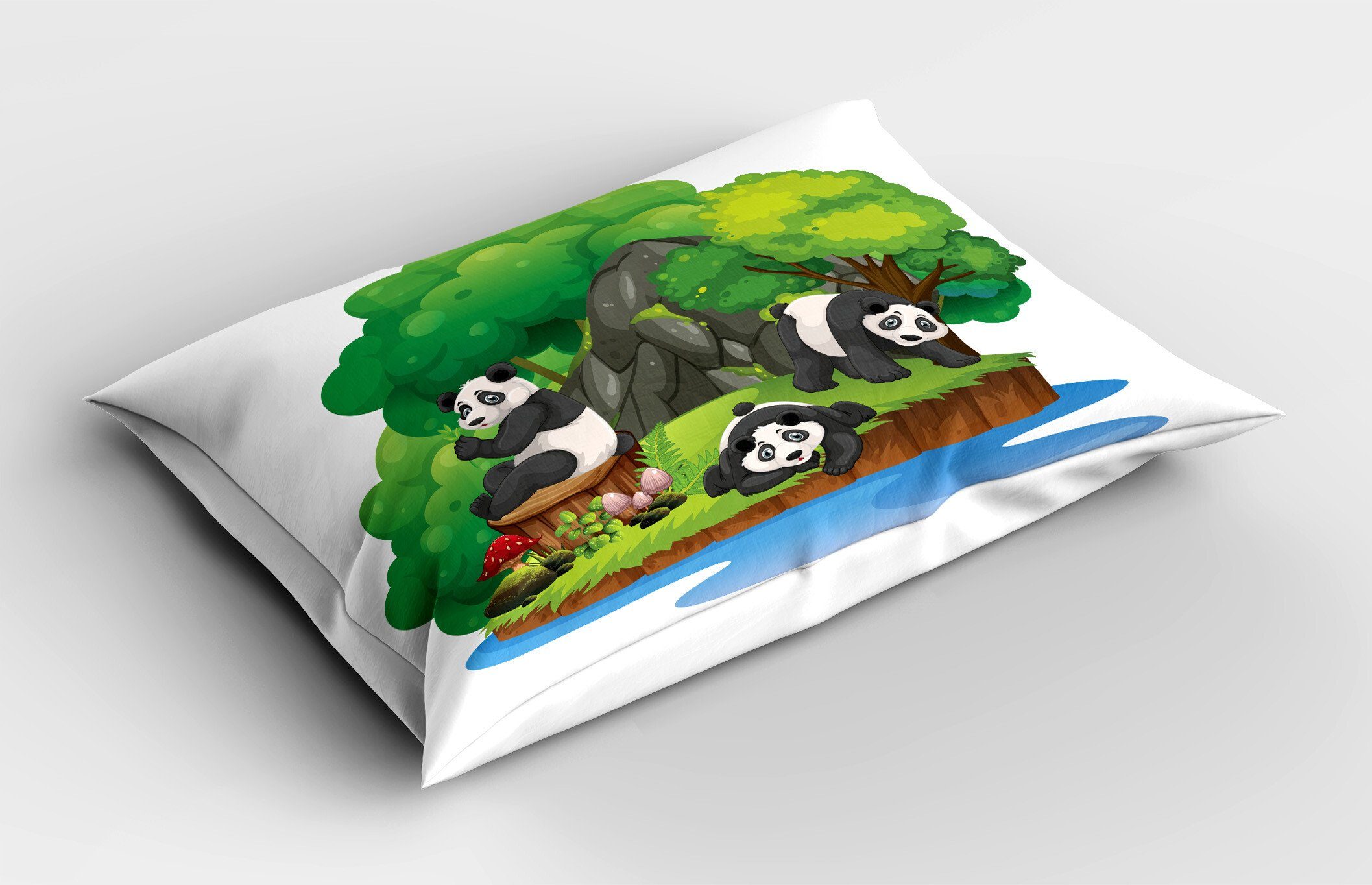 Kissenbezüge Dekorativer Standard Size Gedruckter Kopfkissenbezug, Abakuhaus (1 Stück), Panda Säugetiere auf einer Insel Einstellung