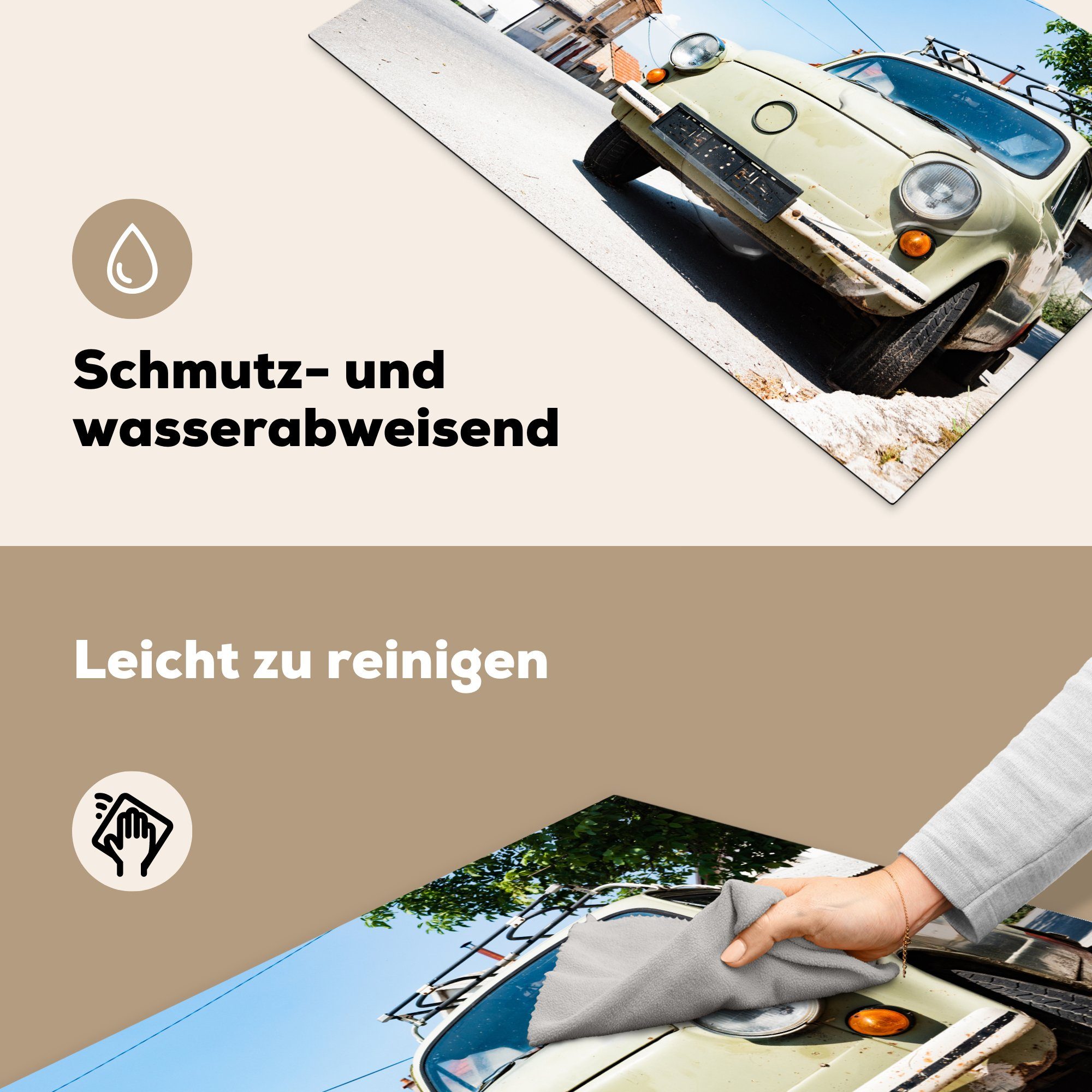 Version cm, Induktionskochfeld tlg), Der MuchoWow Vinyl, als 750 600, küche, Herdblende-/Abdeckplatte jugoslawische Schutz Fiat alte 81x52 die Zastava Ceranfeldabdeckung (1 für des