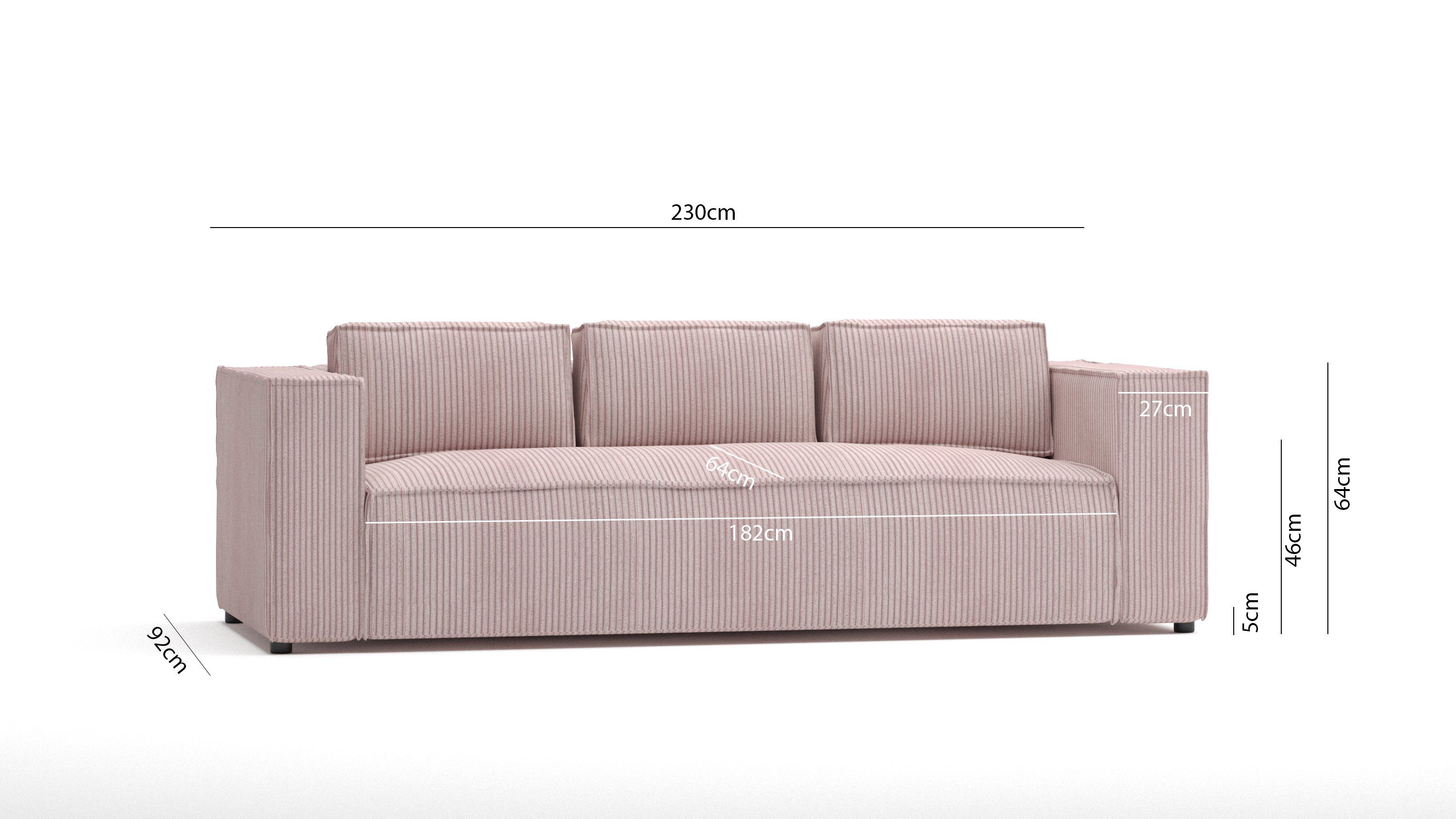 S-Style Möbel 3-Sitzer Cord Renne, Puderrosa Teile, sofa Wellenfederung 1 mit