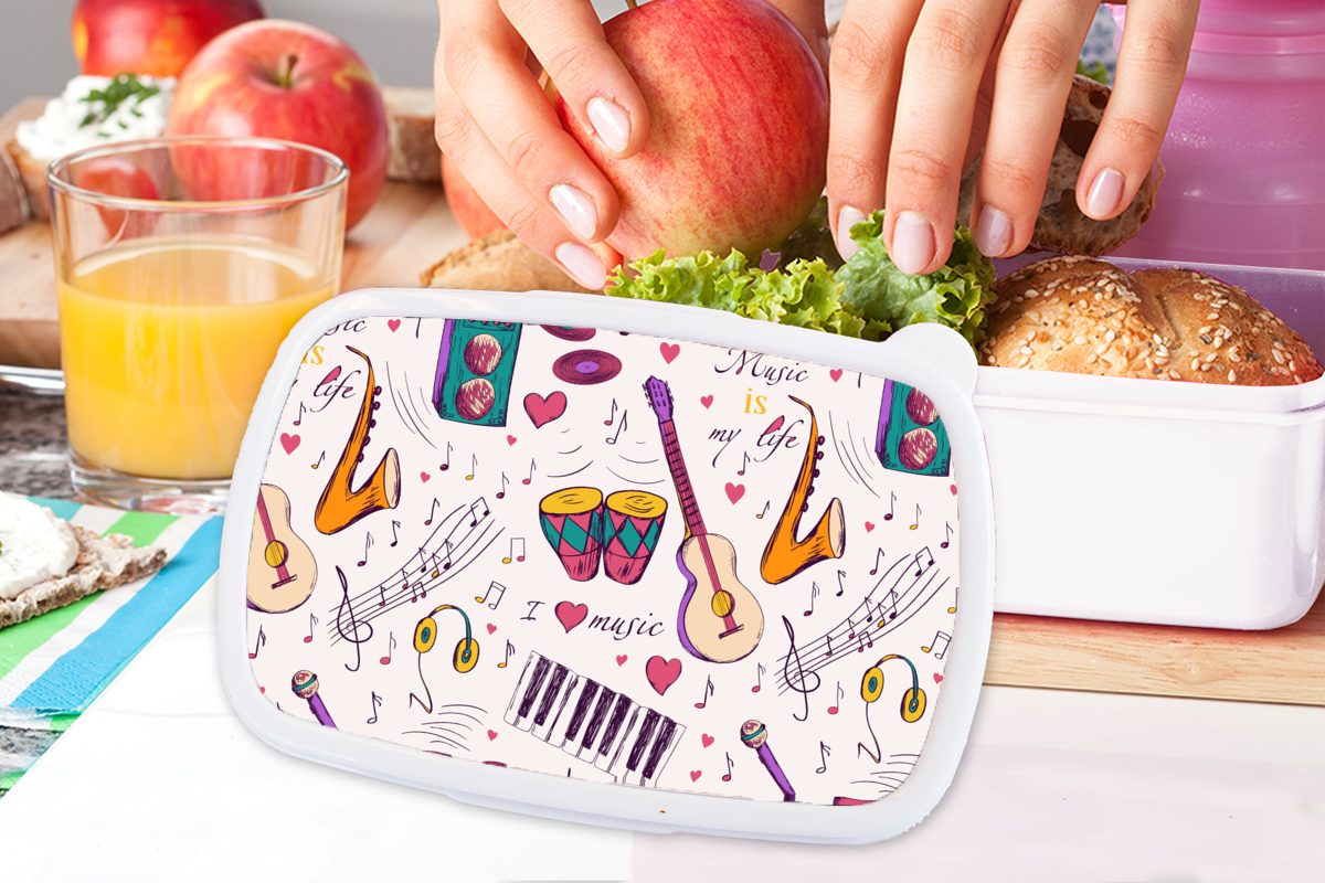 (2-tlg), für - Zitate, Kinder Lunchbox - für Musik Jungs weiß Mädchen Brotbox und MuchoWow Erwachsene, Kunststoff, Instrumente Brotdose, und