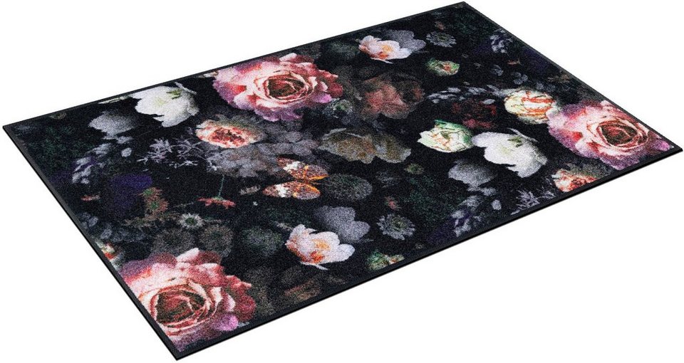 Teppich Night Roses, wash+dry by Kleen-Tex, rechteckig, Höhe: 7 mm, Motiv  Rosen, rutschhemmend, In- und Outdoor geeignet, waschbar, sehr flach, für  Fußbodenheizung geeignet, rutschfest