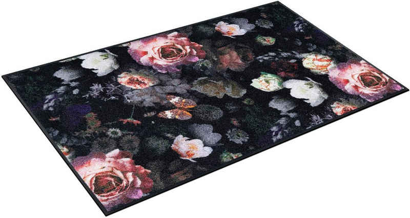 Teppich Night Roses, wash+dry by Kleen-Tex, rechteckig, Höhe: 7 mm, Motiv Rosen, rutschhemmend, In- und Outdoor geeignet, waschbar