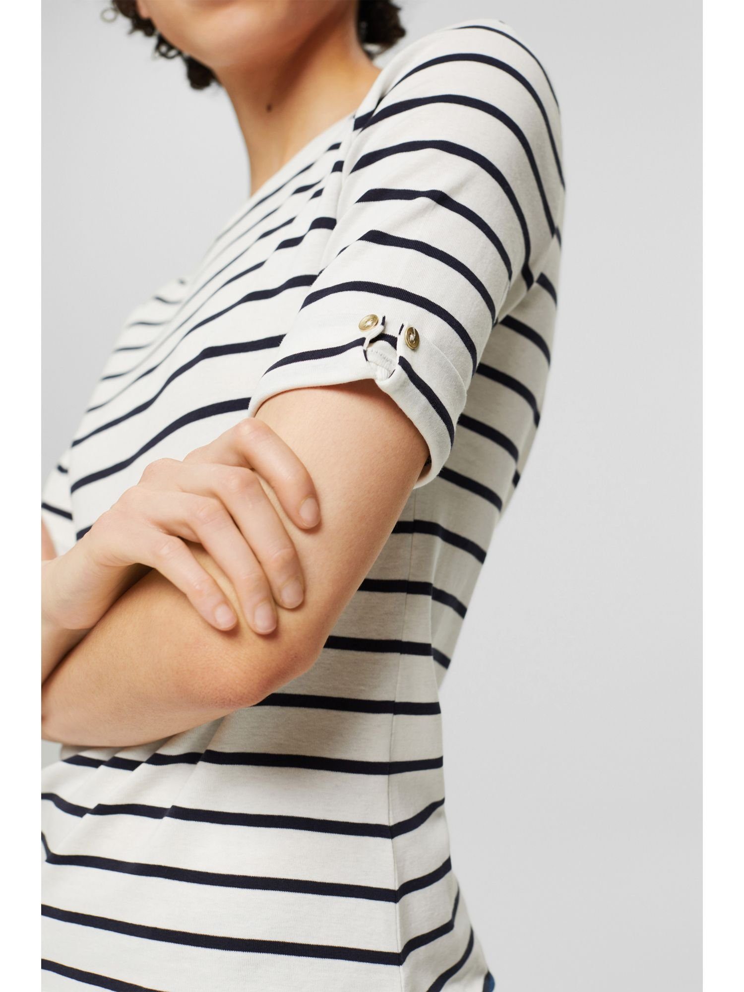 Esprit Collection NAVY Baumwolltop mit T-Shirt Ausschnitt rundem (1-tlg) Gestreiftes COLORWAY