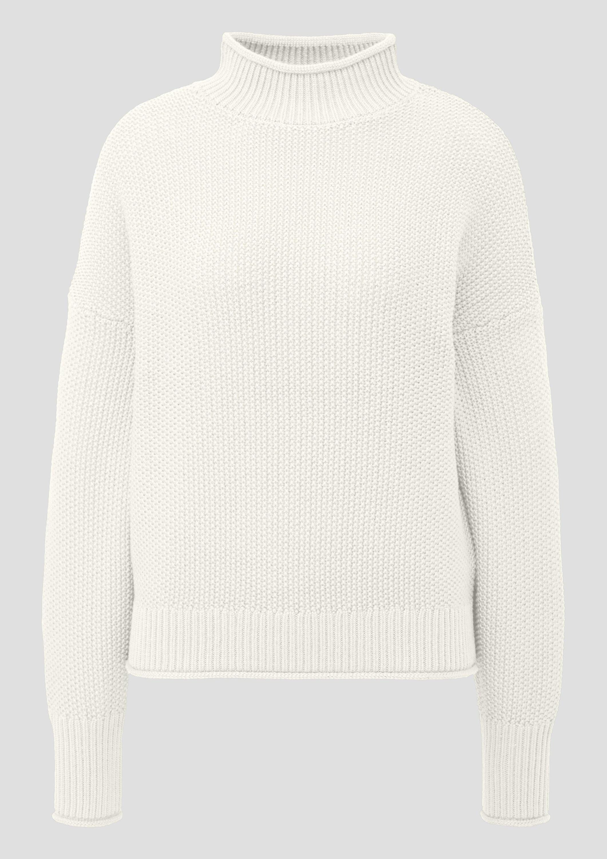 QS Longpullover Strickpullover Strickpullover mit Stehkragen aus Baumwollmix