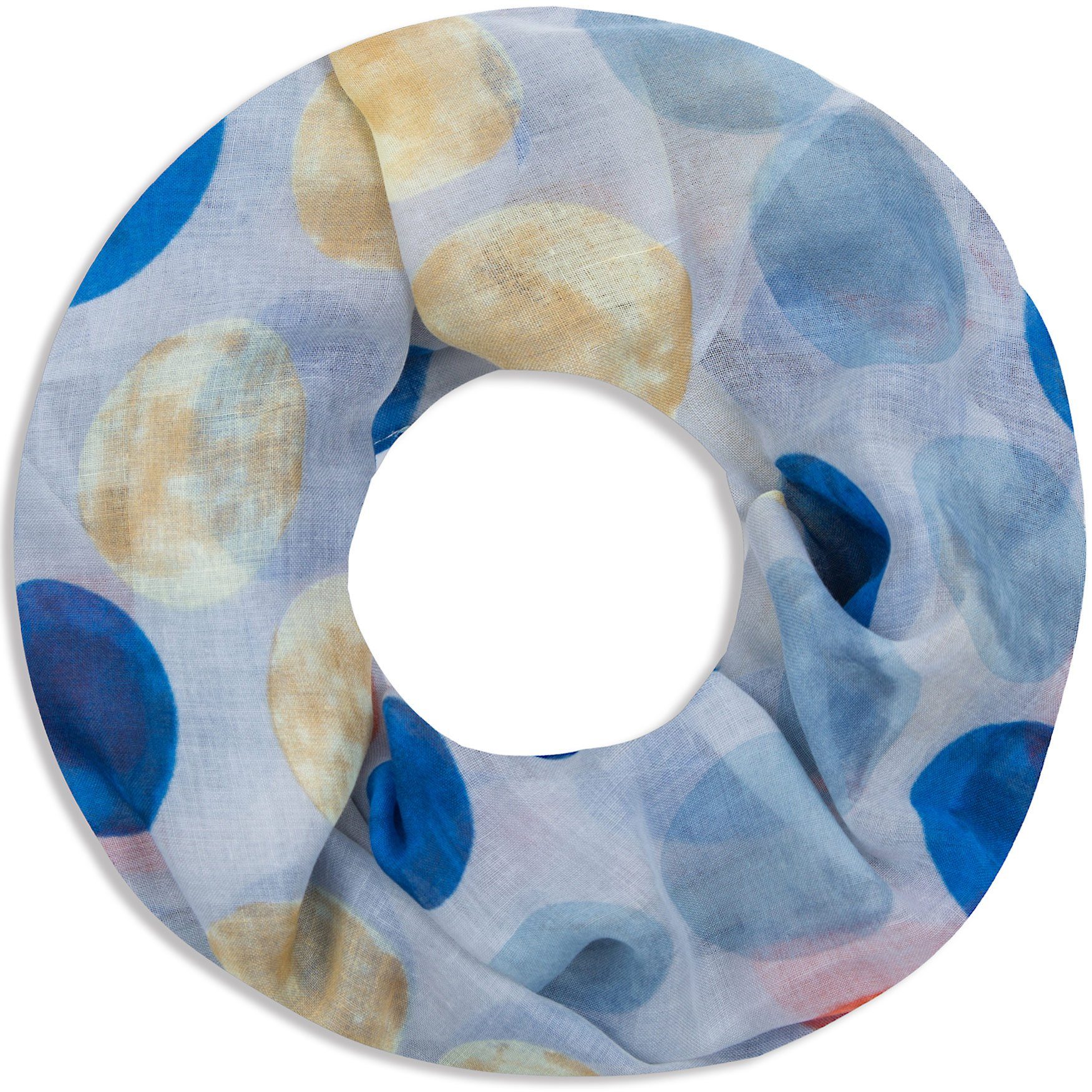 Faera Loop, Damen Schal gepunkteter weicher und leichter Loopschal Rundschal mit großen Punkten hellblau