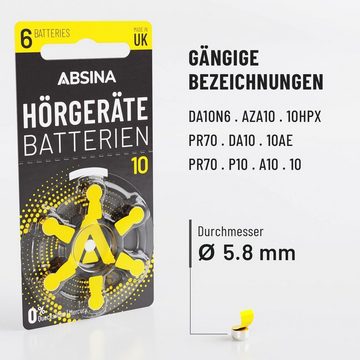 ABSINA ABSINA Hörgeräte-Batterie Typ 10 / PR70, 6 Stück Knopfzelle