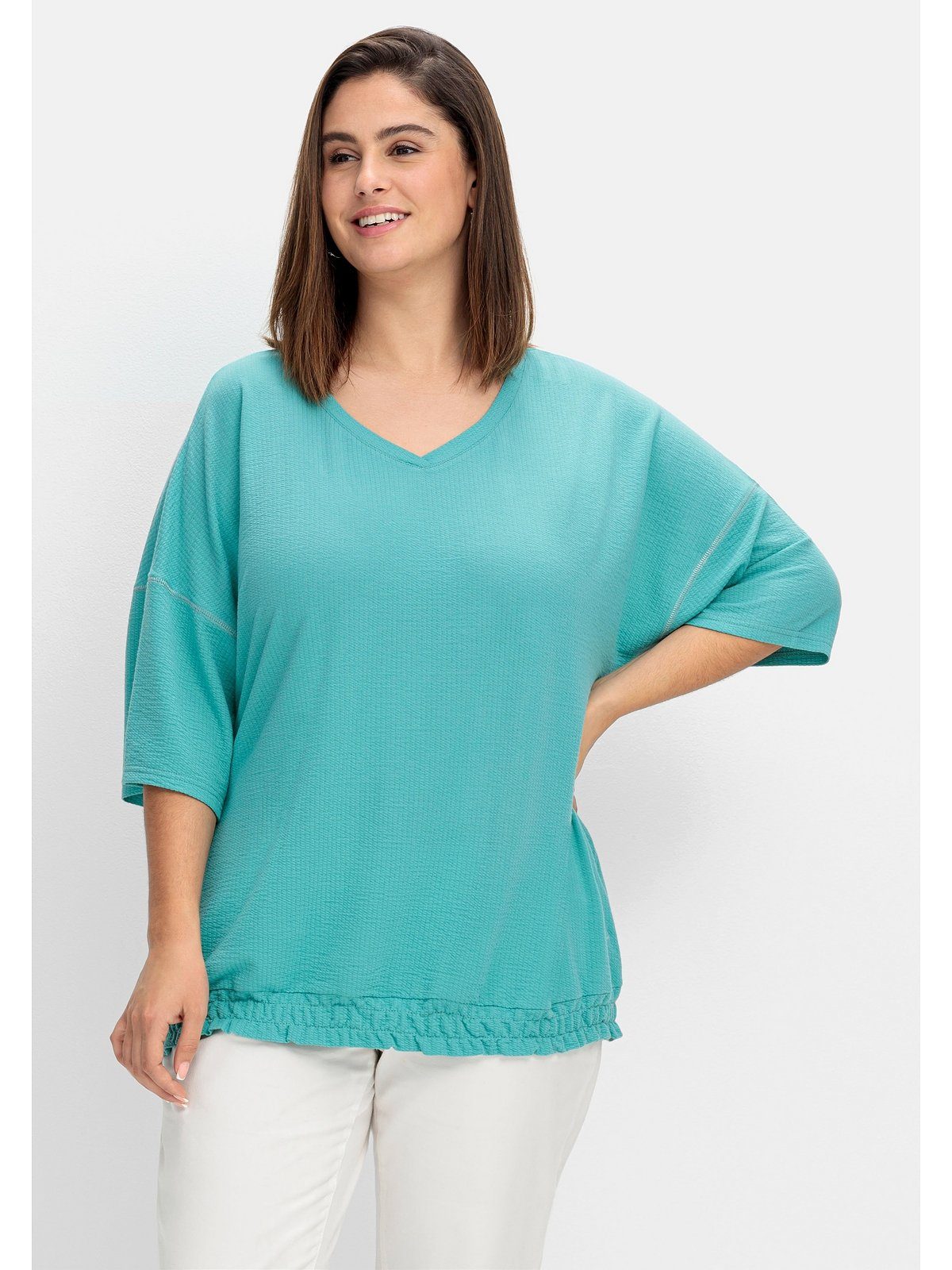 Sheego T-Shirt Große Größen in Crêpe-Qualität, mit Smokbund | Oversize-Shirts