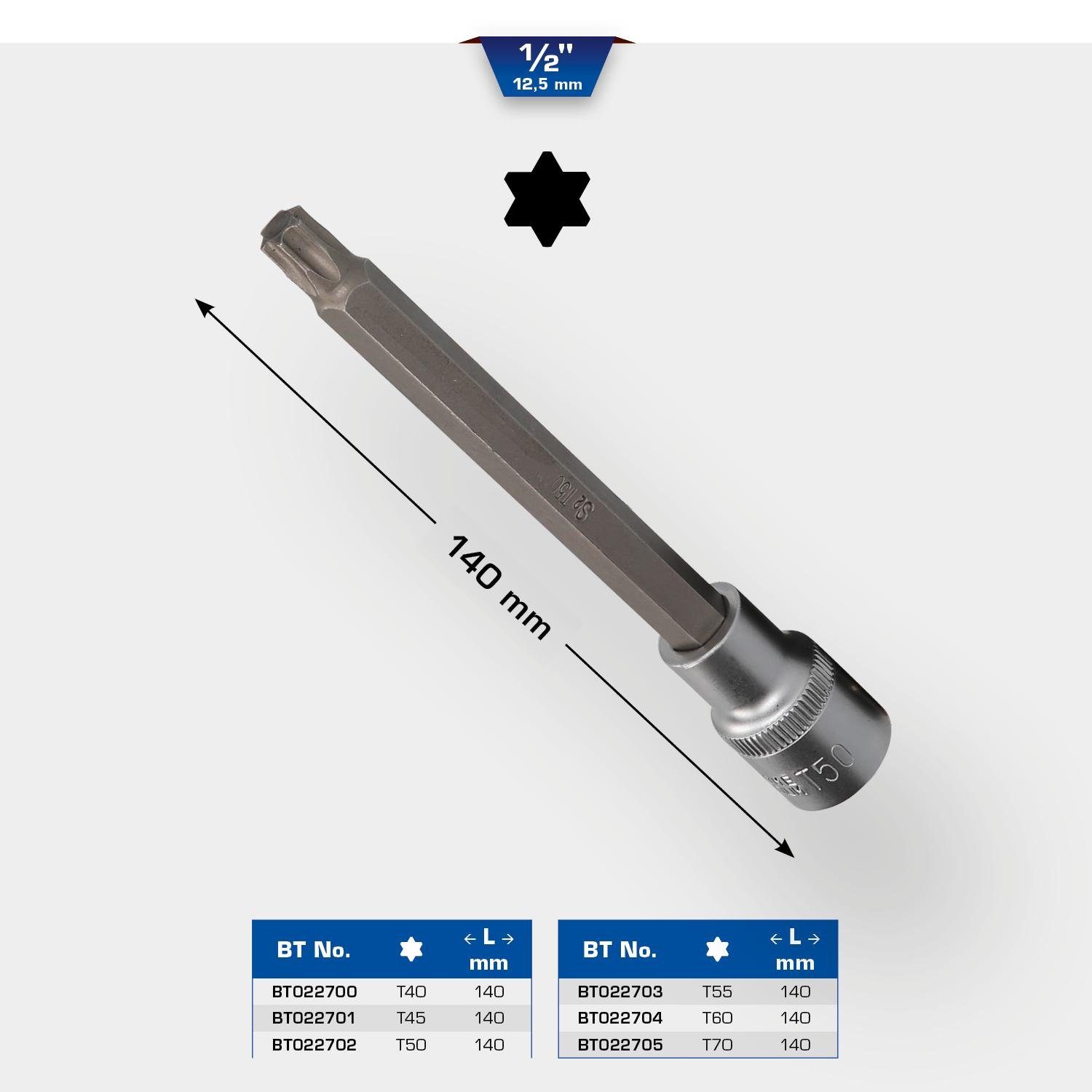 Brilliant T60 Torx-Bit-Stecknuss, Tools 1/2" lang, Bit-Set 140 mm