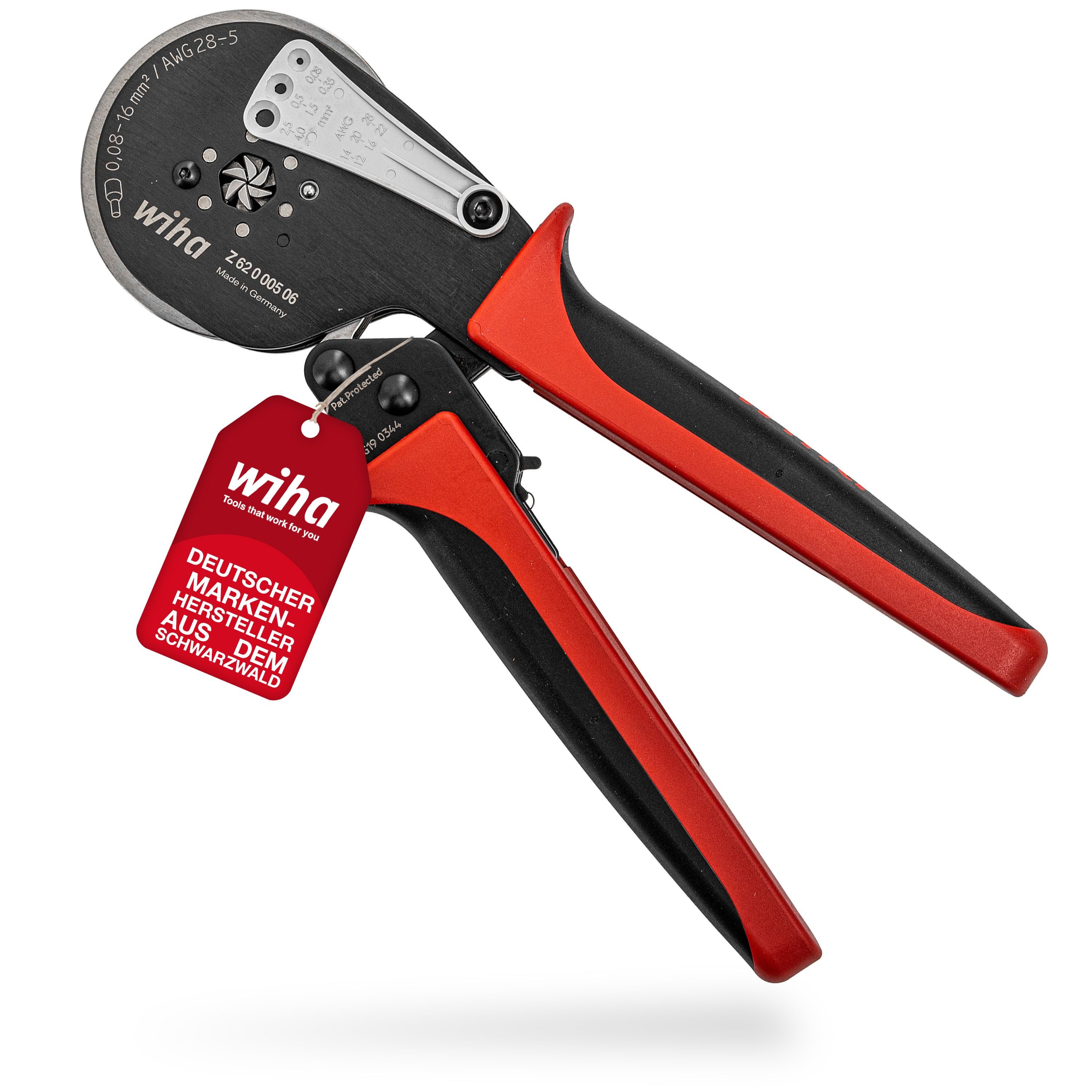 Wiha Crimpzange Profi Quetschzange (41246), Sechskant Crimpzange, autom. Anpassung 0,08 bis 16mm²